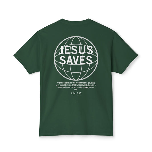 JESUS SAVES - JOHN SCRIPTURE ON BACK - COMFORTABLE UNISEX T-SHIRTS - MULTIPLE COLORS